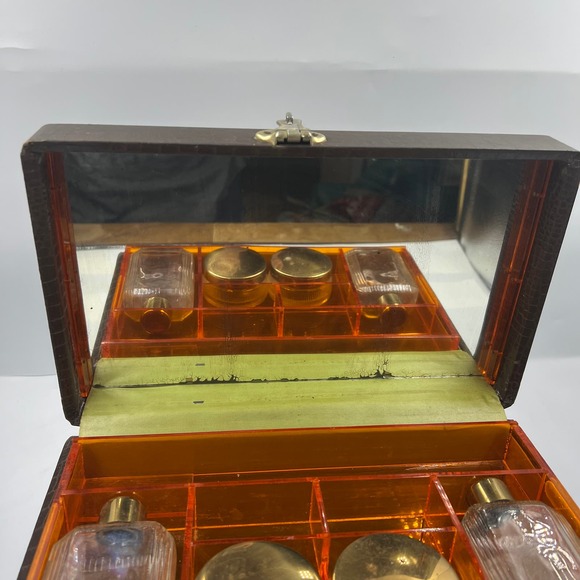 Vintage Snake Skin Mini Train Travel Case Carry On Luggage Handle MCM Distressed - Picture 10 of 16